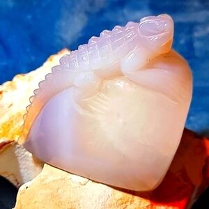 Carved Iguana on Rock Agate Crystal Druzy Prehistoric Lizard Natural Gemstone